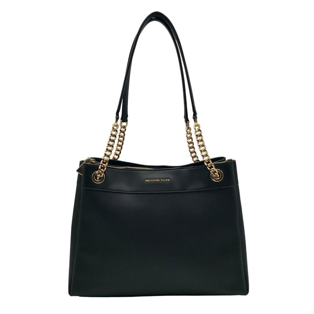 Michael Kors Black Saffiano Leather Lori Chain Tote Bag